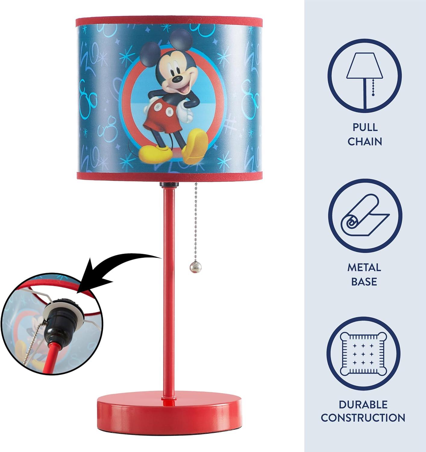 imageDisney Mickey Mouse Kids Table Lamp for KidsStick Lamp with Printed Shade ampamp Pull ChainBedroom or Nursery Nightstand Lighting