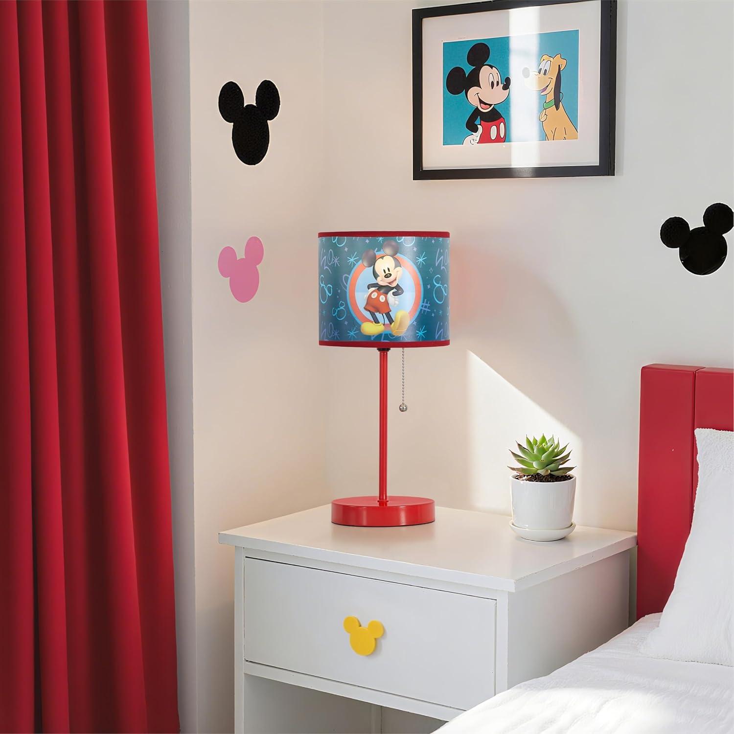 imageDisney Mickey Mouse Kids Table Lamp for KidsStick Lamp with Printed Shade ampamp Pull ChainBedroom or Nursery Nightstand Lighting