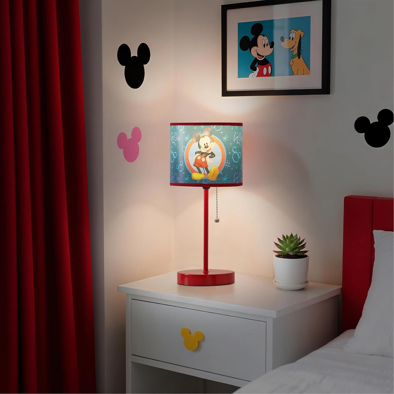 imageDisney Mickey Mouse Kids Table Lamp for KidsStick Lamp with Printed Shade ampamp Pull ChainBedroom or Nursery Nightstand Lighting