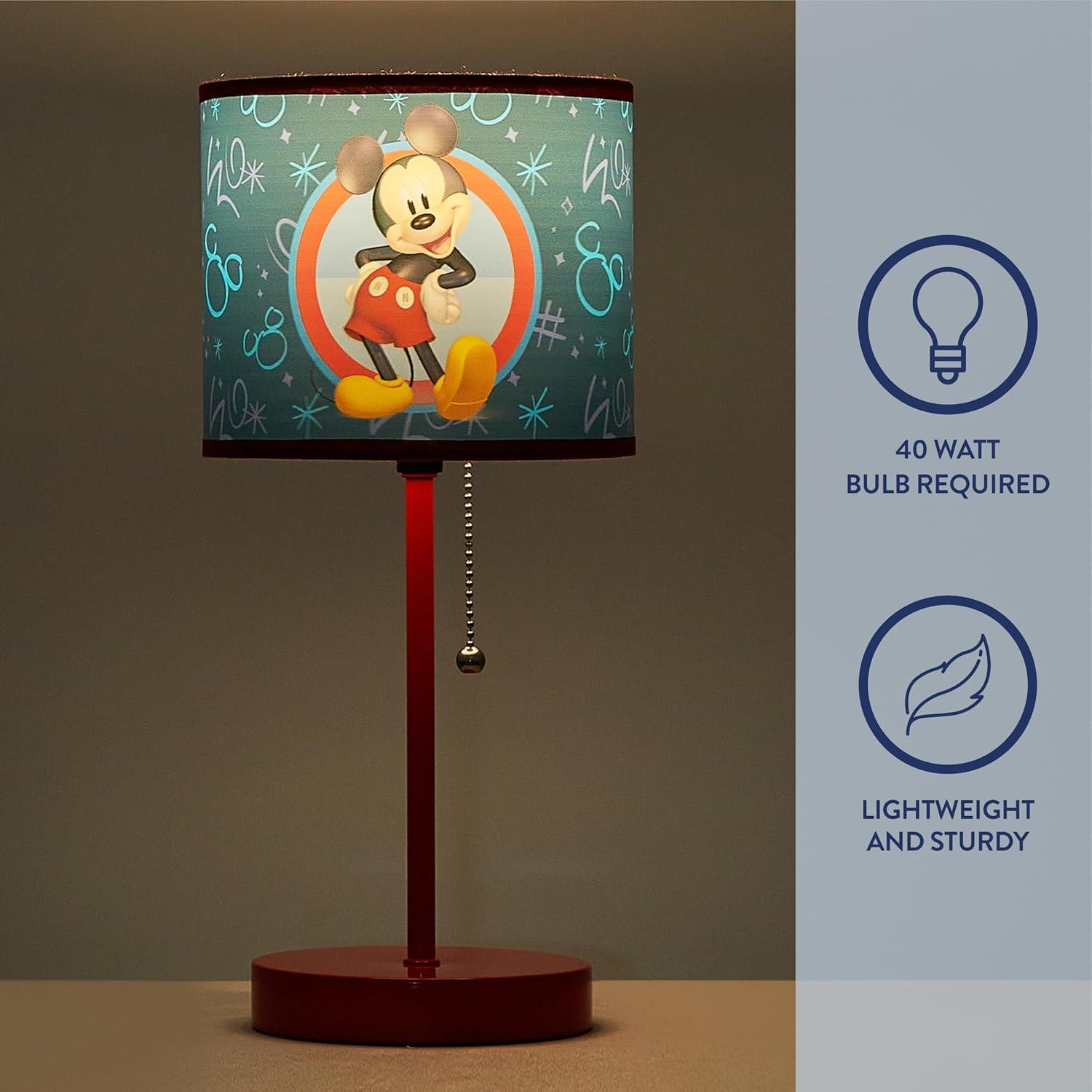 imageDisney Mickey Mouse Kids Table Lamp for KidsStick Lamp with Printed Shade ampamp Pull ChainBedroom or Nursery Nightstand Lighting