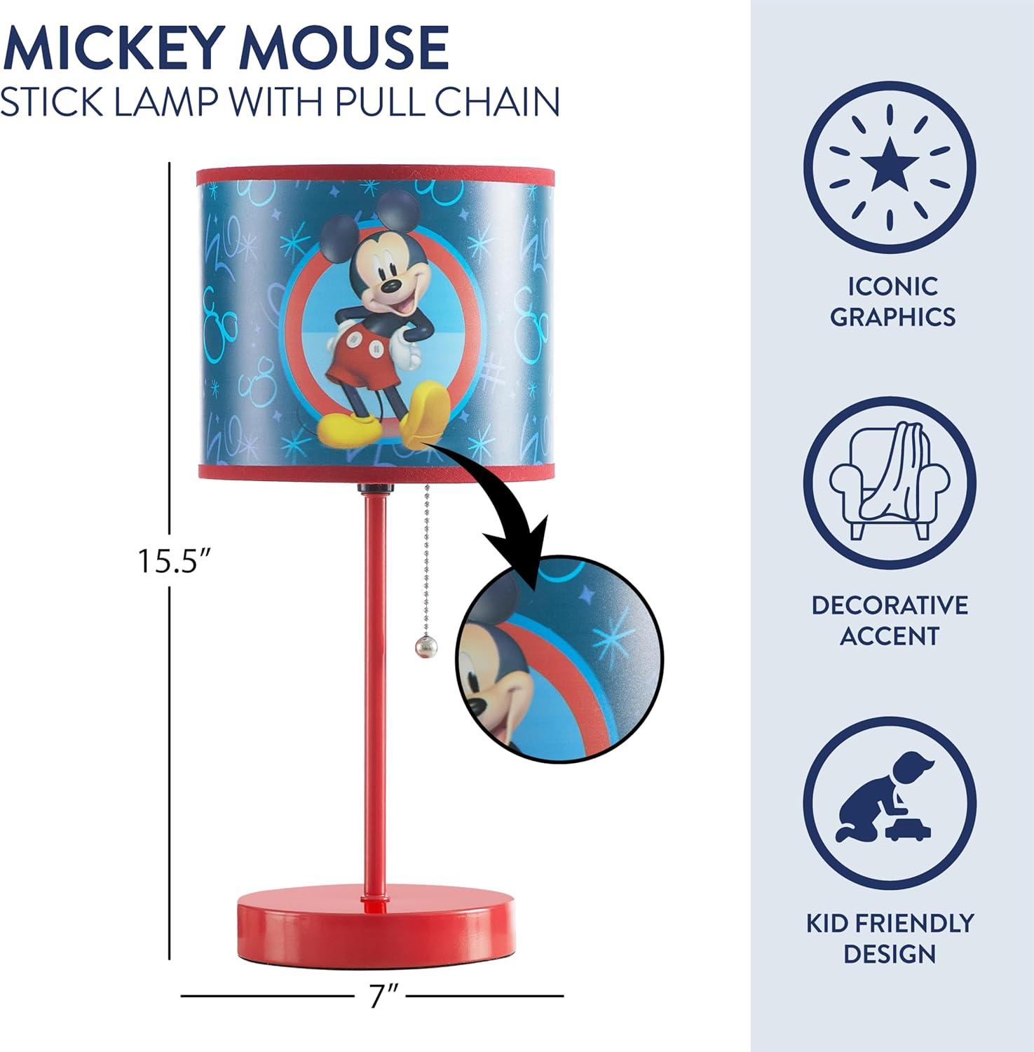 imageDisney Mickey Mouse Kids Table Lamp for KidsStick Lamp with Printed Shade ampamp Pull ChainBedroom or Nursery Nightstand Lighting