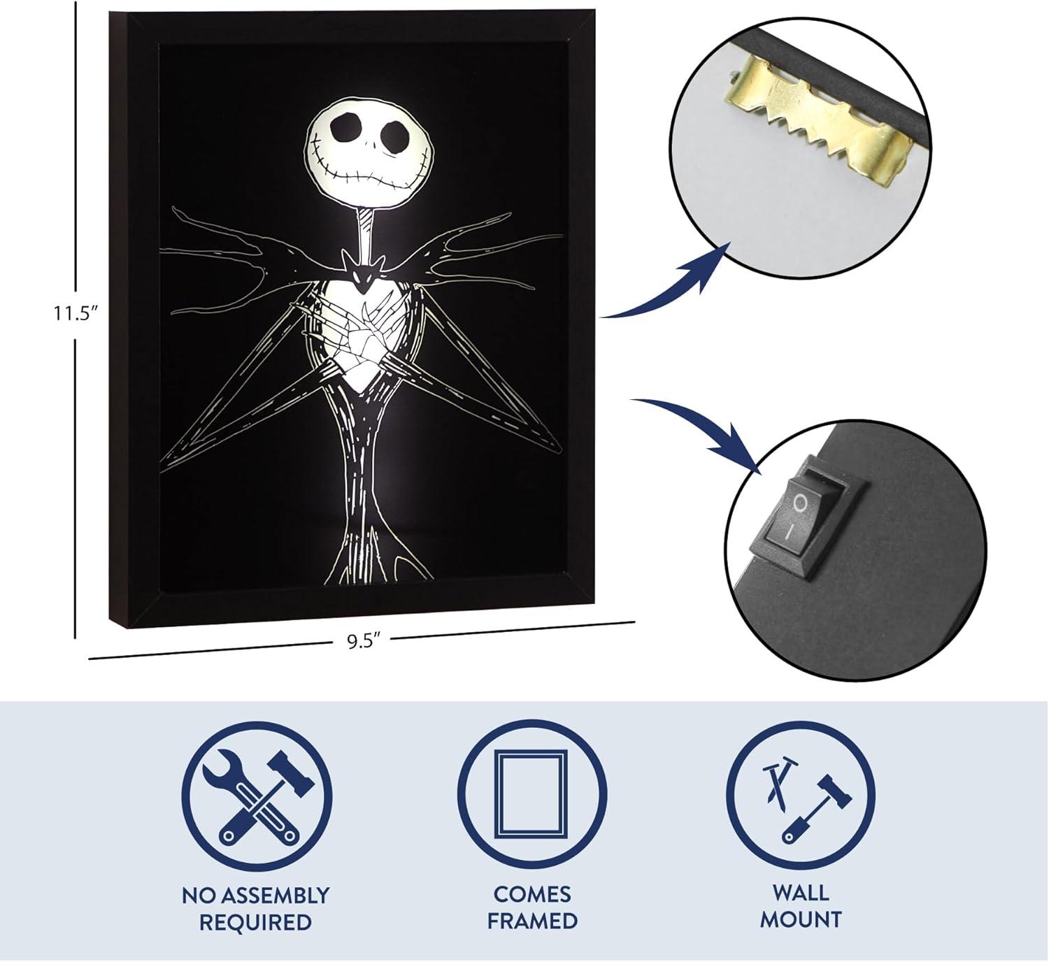 imageDisney Nightmare Before Christmas Jack Skellington LED Dual Wall Art Gothic Halloween Dcor Black ampamp White Skeleton Character Print Tim Burton Nightmare Before Christmas Artwork Spooky Home ampamp Office Decoration in Black Frame