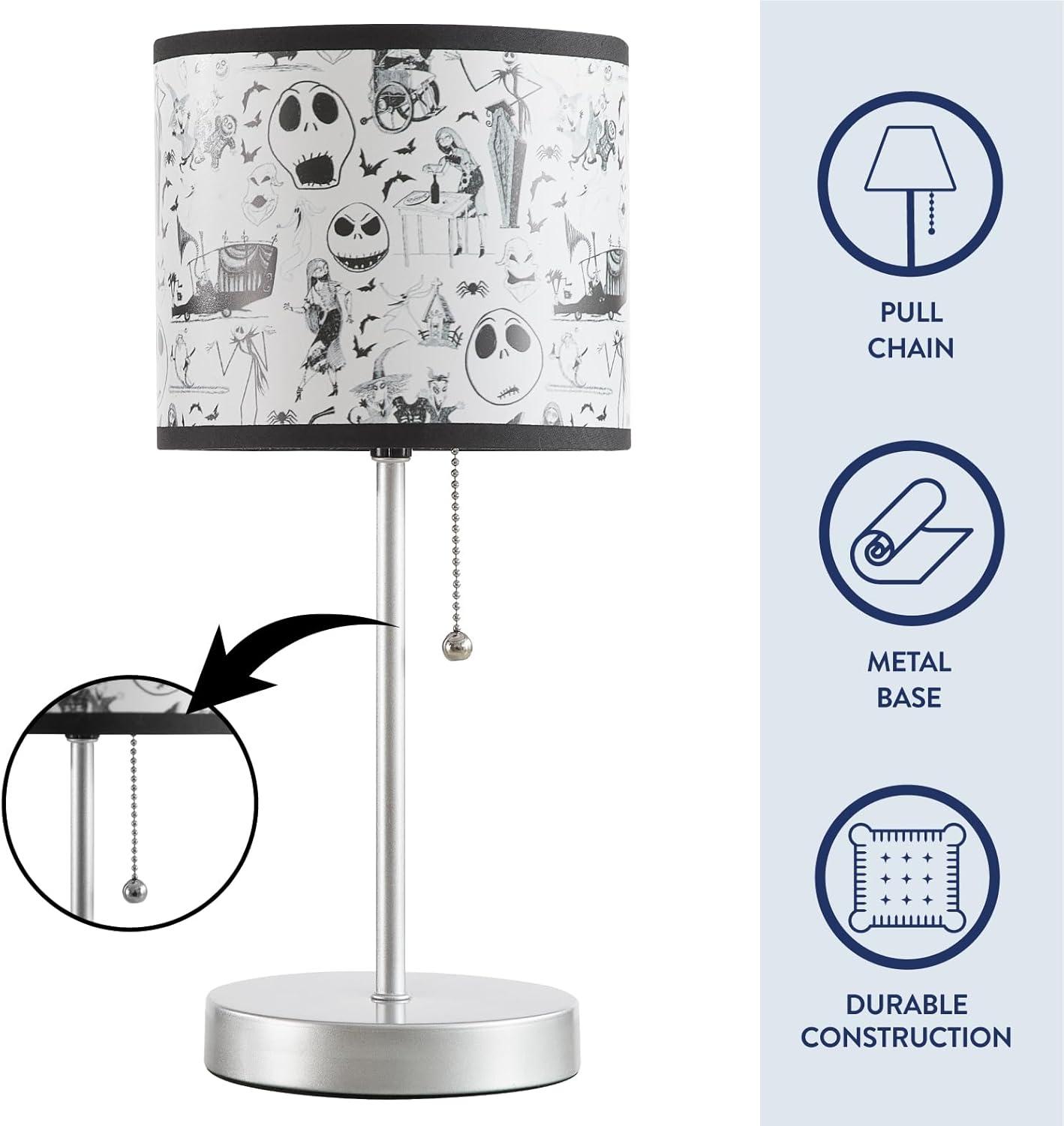 imageDisney Nightmare Before Christmas Kids Table Lamp for KidsStick Lamp with Printed Shade ampamp Pull ChainBedroom or Nursery Nightstand Lighting