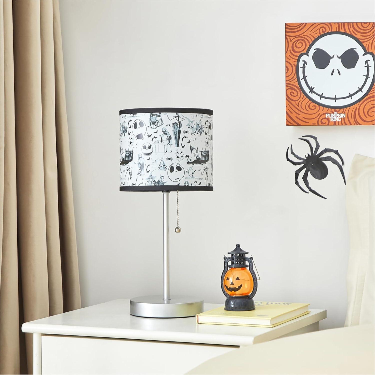 imageDisney Nightmare Before Christmas Kids Table Lamp for KidsStick Lamp with Printed Shade ampamp Pull ChainBedroom or Nursery Nightstand Lighting