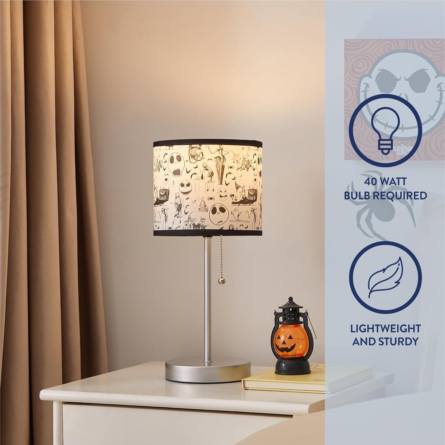 imageDisney Nightmare Before Christmas Kids Table Lamp for KidsStick Lamp with Printed Shade ampamp Pull ChainBedroom or Nursery Nightstand Lighting