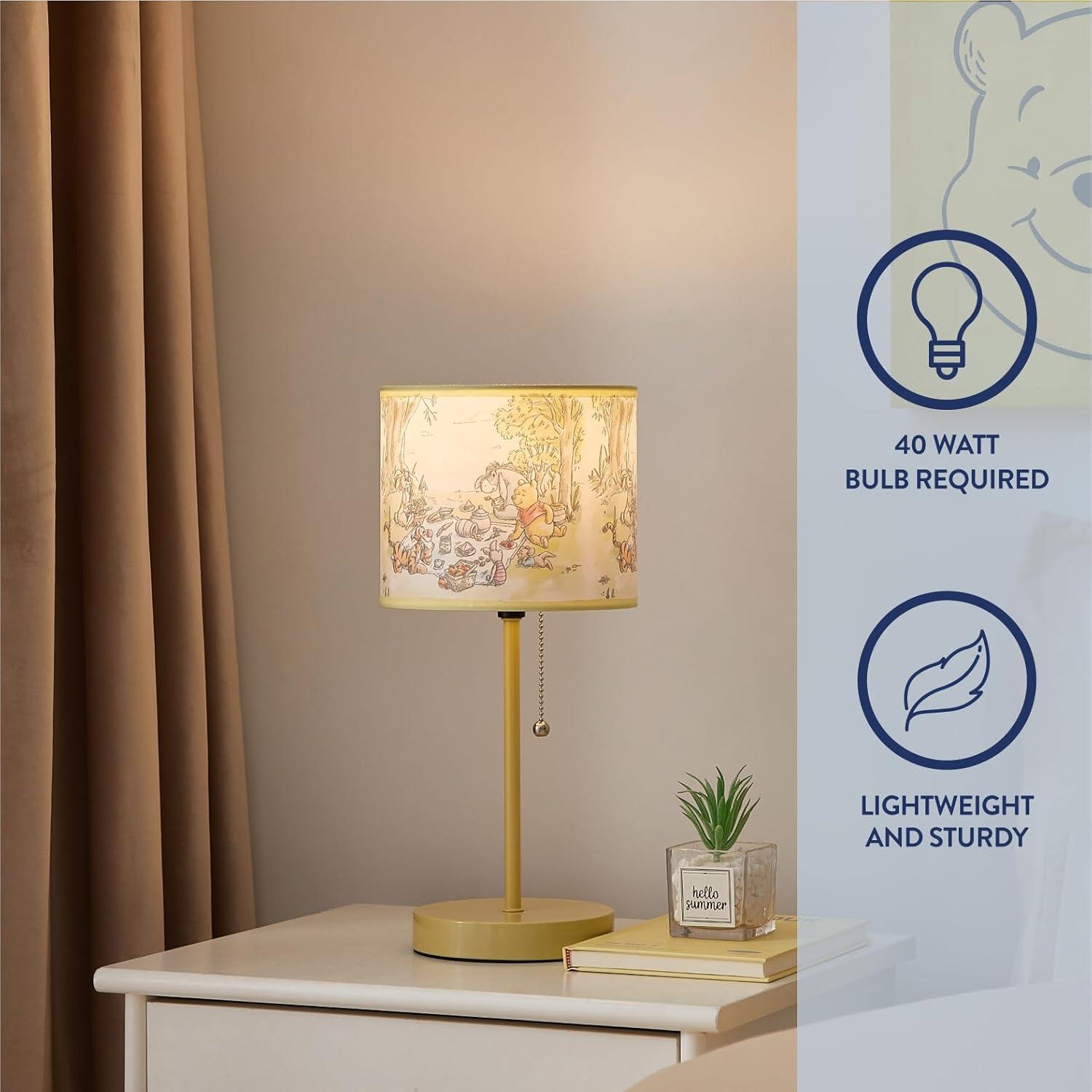 imageDisney Winnie The Pooh Kids Table Lamp for KidsStick Lamp with Printed Shade ampamp Pull ChainBedroom or Nursery Nightstand Lighting