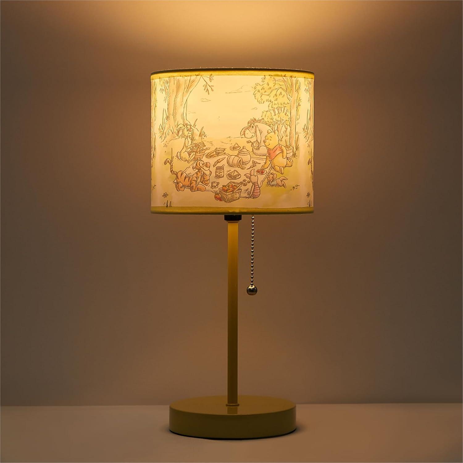 imageDisney Winnie The Pooh Kids Table Lamp for KidsStick Lamp with Printed Shade ampamp Pull ChainBedroom or Nursery Nightstand Lighting