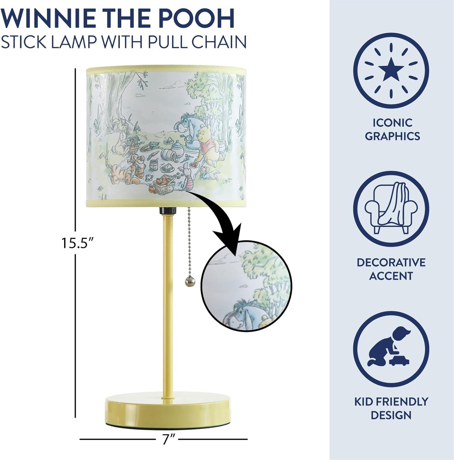 imageDisney Winnie The Pooh Kids Table Lamp for KidsStick Lamp with Printed Shade ampamp Pull ChainBedroom or Nursery Nightstand Lighting