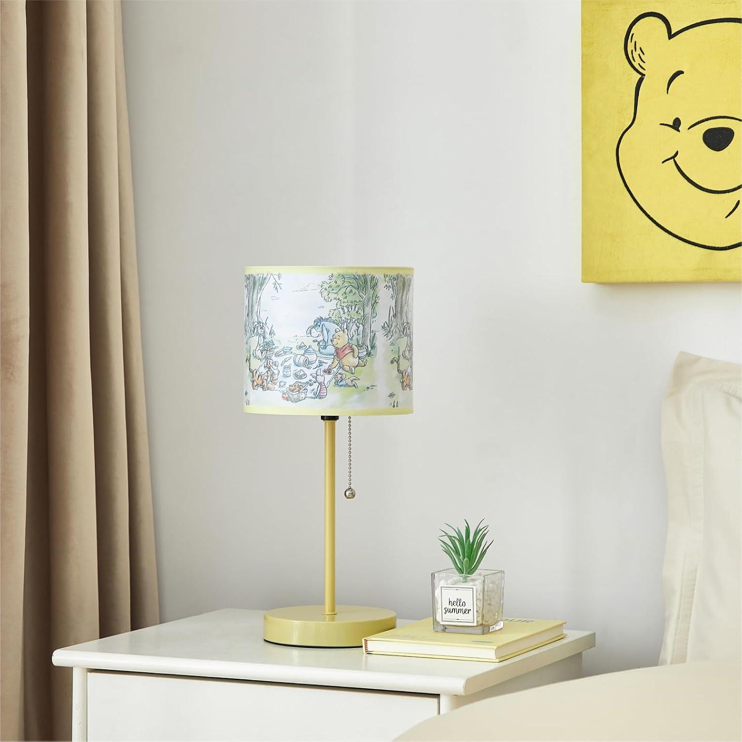 imageDisney Winnie The Pooh Kids Table Lamp for KidsStick Lamp with Printed Shade ampamp Pull ChainBedroom or Nursery Nightstand Lighting