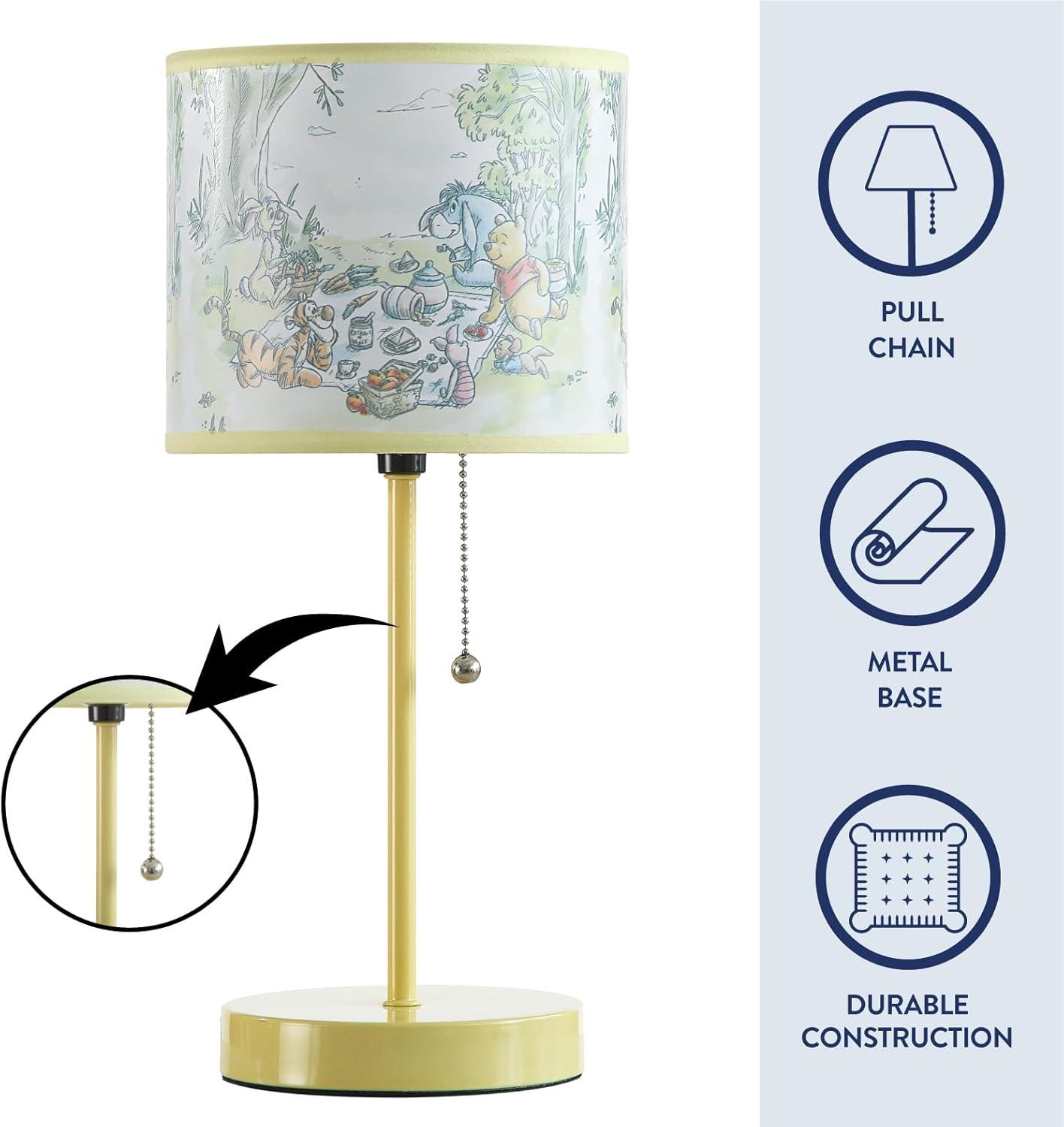 imageDisney Winnie The Pooh Kids Table Lamp for KidsStick Lamp with Printed Shade ampamp Pull ChainBedroom or Nursery Nightstand Lighting