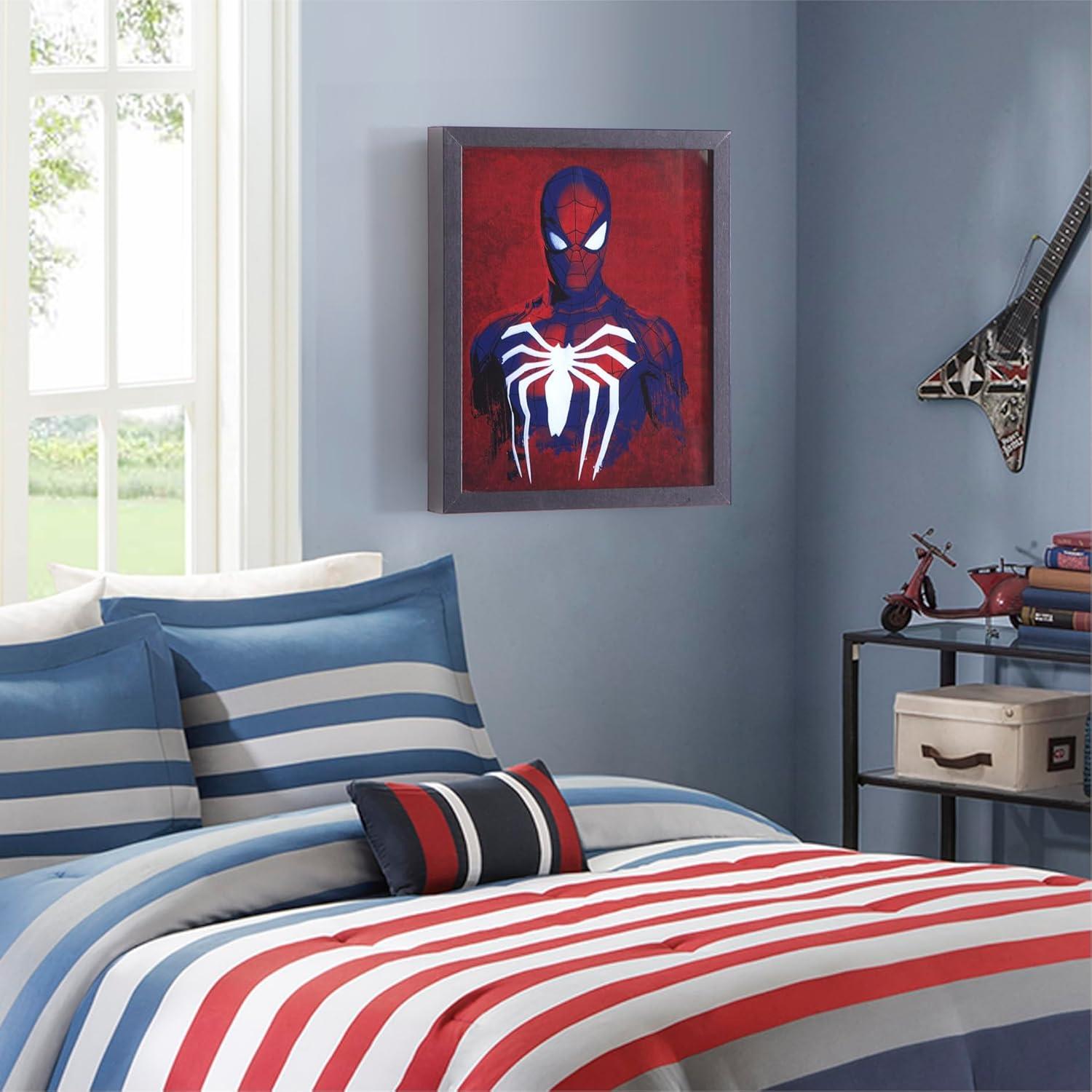 imageMarvel Spiderman Dual LED Wall ArtSuperhero Dcor Red ampamp Blue Comic Style Print Official Framed Artwork for Kids Room Bedroom or Game Room16quotx16quot