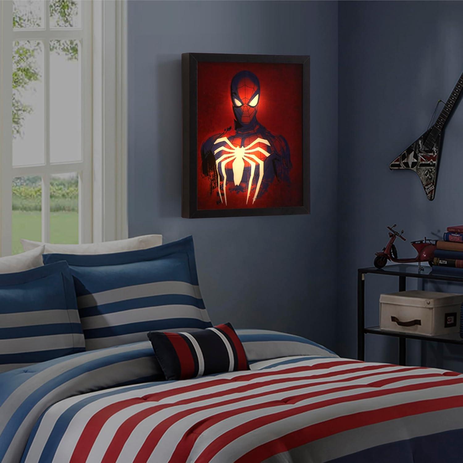 imageMarvel Spiderman Dual LED Wall ArtSuperhero Dcor Red ampamp Blue Comic Style Print Official Framed Artwork for Kids Room Bedroom or Game Room16quotx16quot