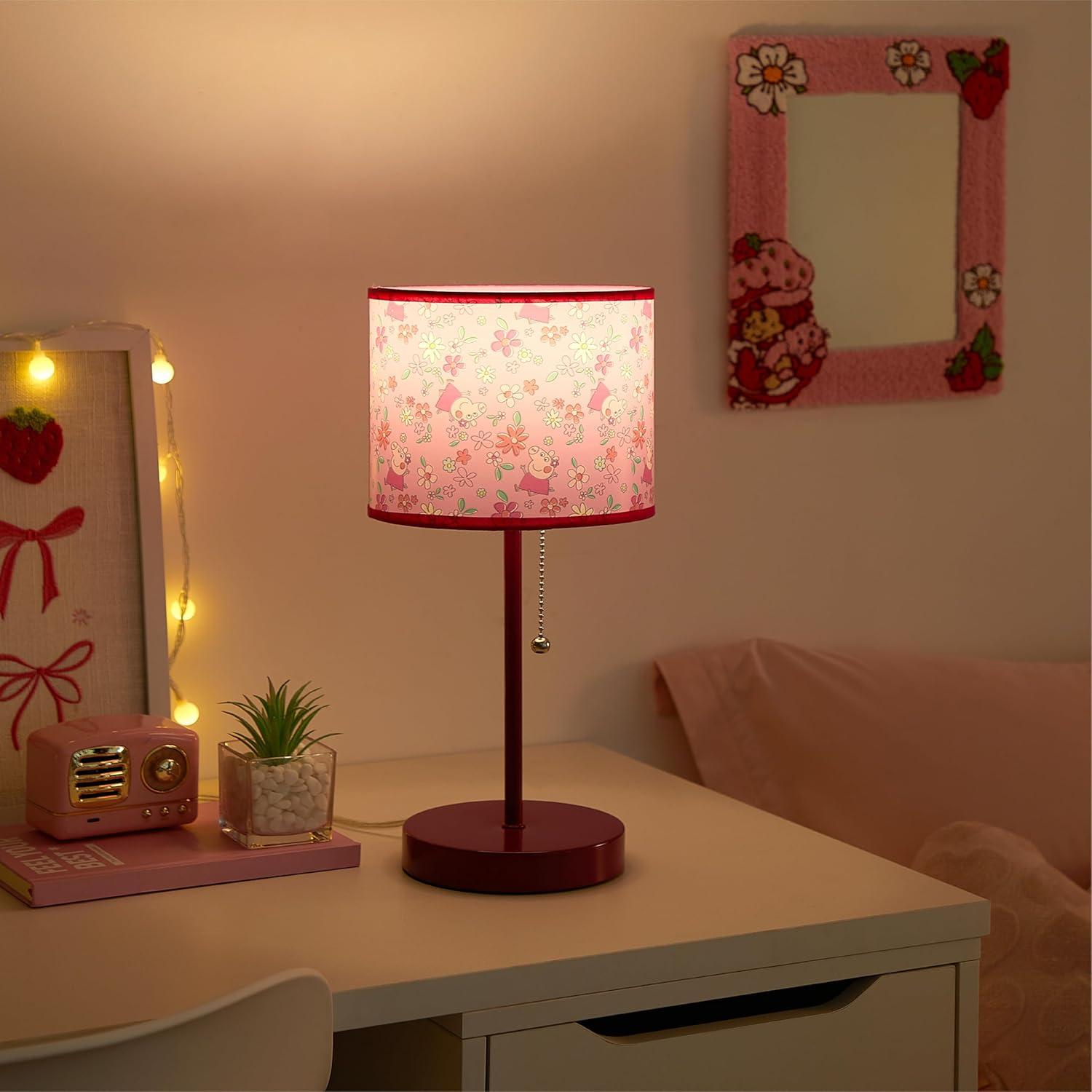 imagePeppa Pig Kids Table Lamp for KidsStick Lamp with Printed Shade ampamp Pull ChainBedroom or Nursery Nightstand Lighting