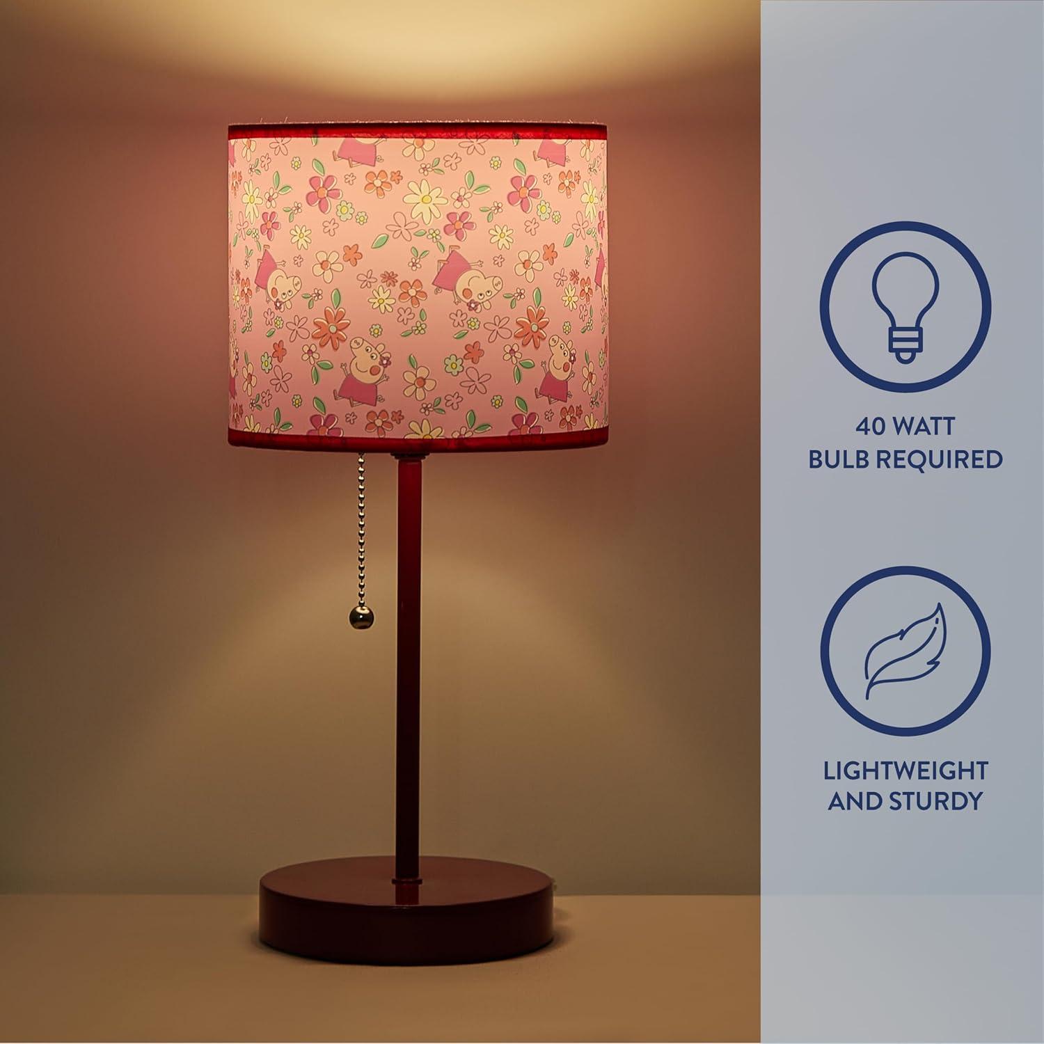 imagePeppa Pig Kids Table Lamp for KidsStick Lamp with Printed Shade ampamp Pull ChainBedroom or Nursery Nightstand Lighting