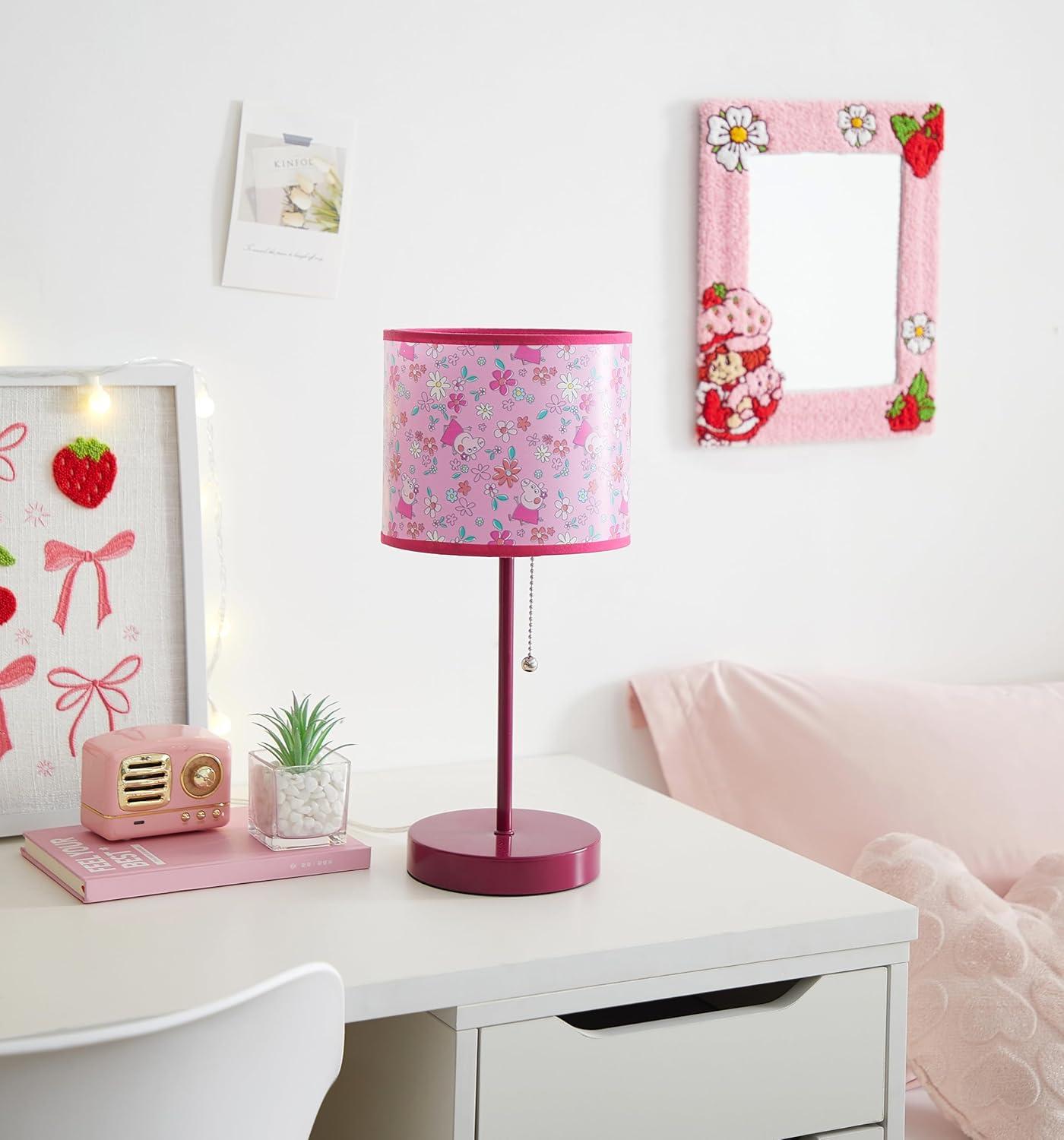 imagePeppa Pig Kids Table Lamp for KidsStick Lamp with Printed Shade ampamp Pull ChainBedroom or Nursery Nightstand Lighting