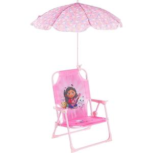 imageIdea Nuova Gabbys Dollhouse Kids Folding Beach Chair with Umbrella Outdoor Chair for Girls Ages 3Portable Lightweight UV Protection  Patio Pool Beach Travel AccessoryGabbys Dollhouse