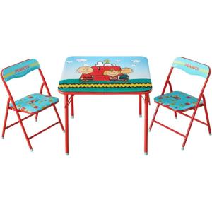 imagePeanuts Kids Activity Table and Chair Set3Piece Furniture Set with 1 Square Table ampamp 2 Folding ChairsPlayroom Table Set for Ages 3