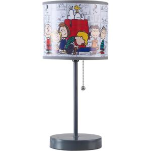 imagePeanuts Snoopy Kids Table Lamp for KidsStick Lamp with Printed Shade ampamp Pull ChainBedroom or Nursery Nightstand Lighting