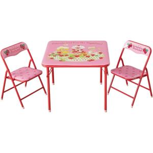 imageStrawberry Shortcake Kids Activity Table and Chair Set3Piece Furniture Set with 1 Square Table ampamp 2 Folding ChairsPlayroom Table Set for Ages 3