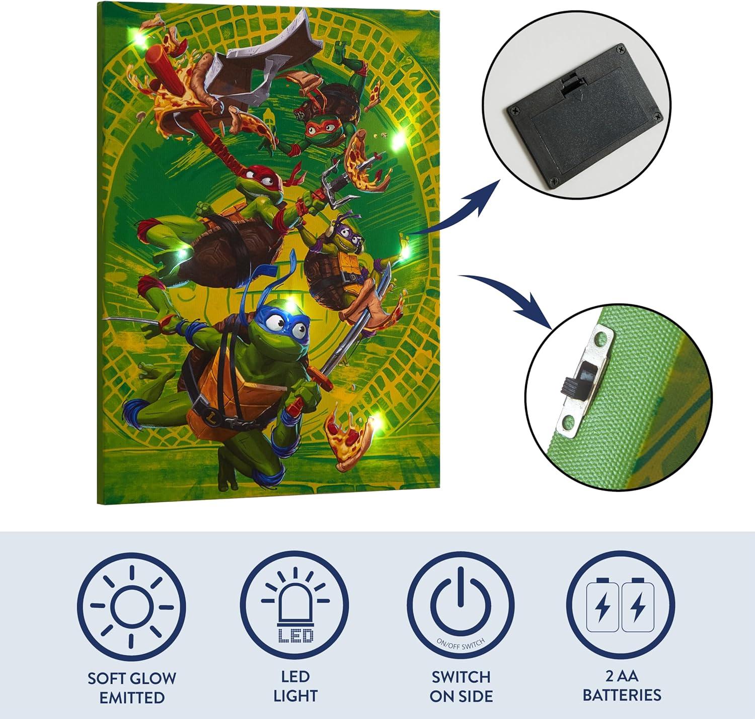 imageTeenage Mutant Ninja Turtles LED Wall Art for Kids115x1575 Inch LightUp Canvas Dcor with Hanging Hooks Battery Operated Night Light for Toddlers ampamp Childrens Bedrooms or Playrooms