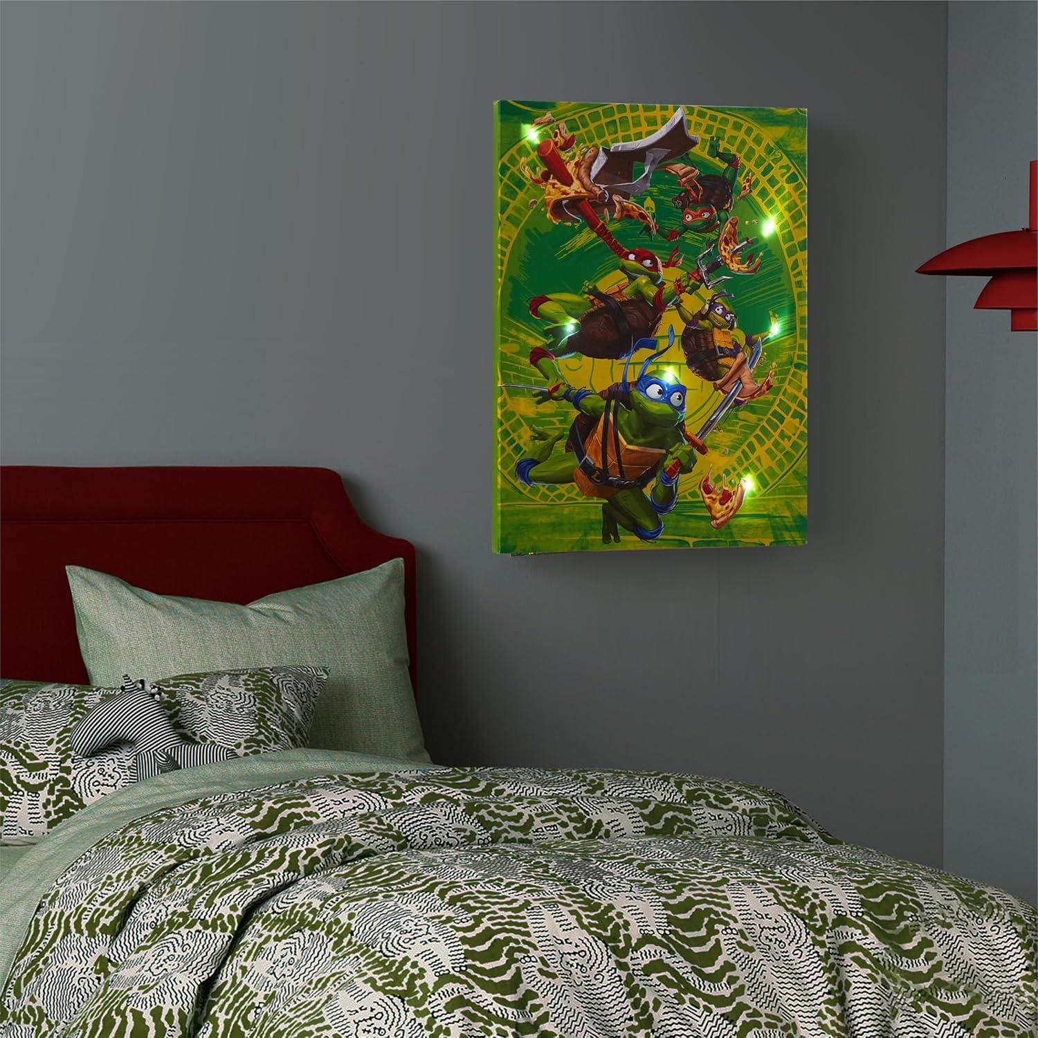 imageTeenage Mutant Ninja Turtles LED Wall Art for Kids115x1575 Inch LightUp Canvas Dcor with Hanging Hooks Battery Operated Night Light for Toddlers ampamp Childrens Bedrooms or Playrooms