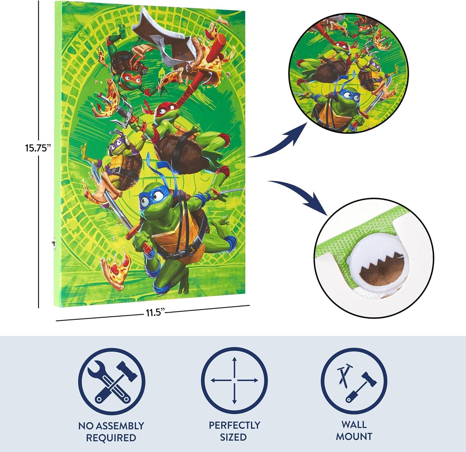 imageTeenage Mutant Ninja Turtles LED Wall Art for Kids115x1575 Inch LightUp Canvas Dcor with Hanging Hooks Battery Operated Night Light for Toddlers ampamp Childrens Bedrooms or Playrooms