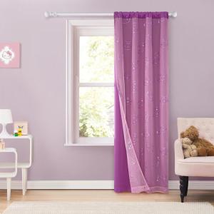 imageGabbys Dollhouse 2 Piece Sheer Overlay Window Panel Set 63 x 38 Curtain with Cakey Cat Foil Print One Blackout Panel ampamp One Decorative Sheer Kids Bedroom Window Curtains Rod Pocket Easy HangGabbys Dollhouse