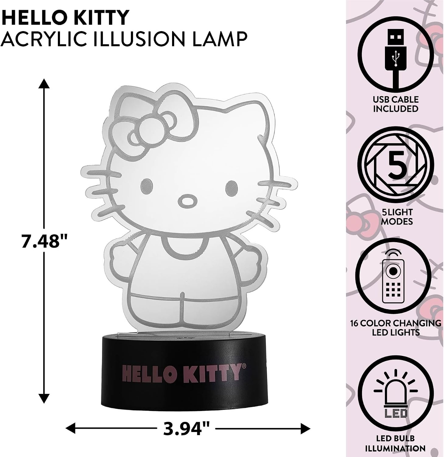 image:imageIdea Nuova Hello Kitty Acrylic 3D LED Illusion Lamp ColorChanging Night Light for Kids Bedroom Desk amp Home Dcor
