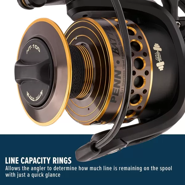 PENN Battle Spinning Reel Kit, Size 5000, Includes Reel Cover and Spare Anodized Aluminum Spool, Right/Left Handle Position, HT-100 Front Drag System