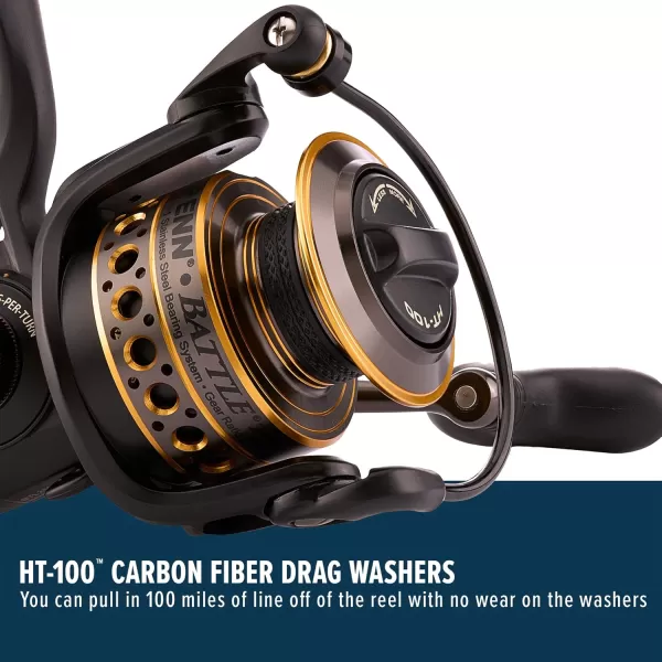 PENN Battle Spinning Reel Kit, Size 5000, Includes Reel Cover and Spare Anodized Aluminum Spool, Right/Left Handle Position, HT-100 Front Drag System