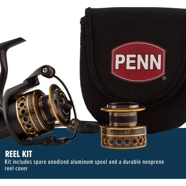 PENN Battle Spinning Reel Kit, Size 5000, Includes Reel Cover and Spare Anodized Aluminum Spool, Right/Left Handle Position, HT-100 Front Drag System