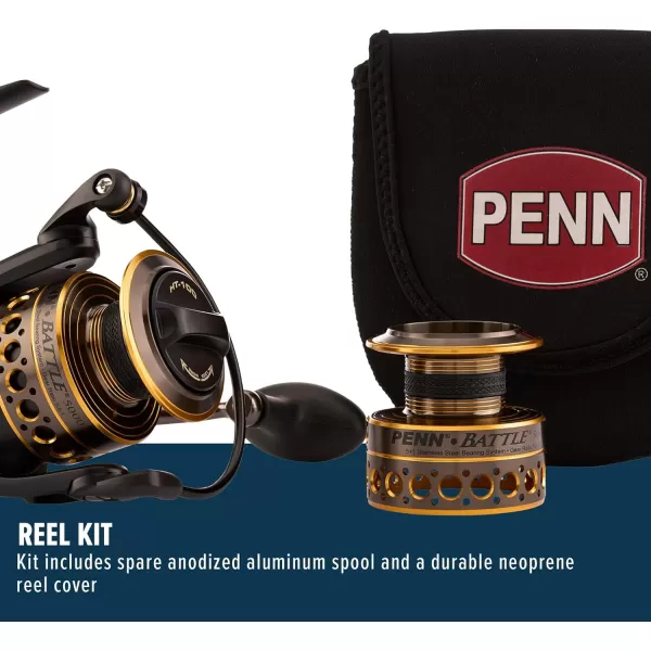 PENN Battle Spinning Reel Kit, Size 5000, Includes Reel Cover and Spare Anodized Aluminum Spool, Right/Left Handle Position, HT-100 Front Drag System