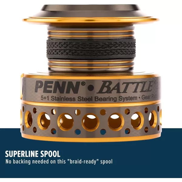 PENN Battle Spinning Reel Kit, Size 5000, Includes Reel Cover and Spare Anodized Aluminum Spool, Right/Left Handle Position, HT-100 Front Drag System