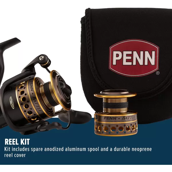 PENN Battle Spinning Reel Kit, Size 5000, Includes Reel Cover and Spare Anodized Aluminum Spool, Right/Left Handle Position, HT-100 Front Drag System