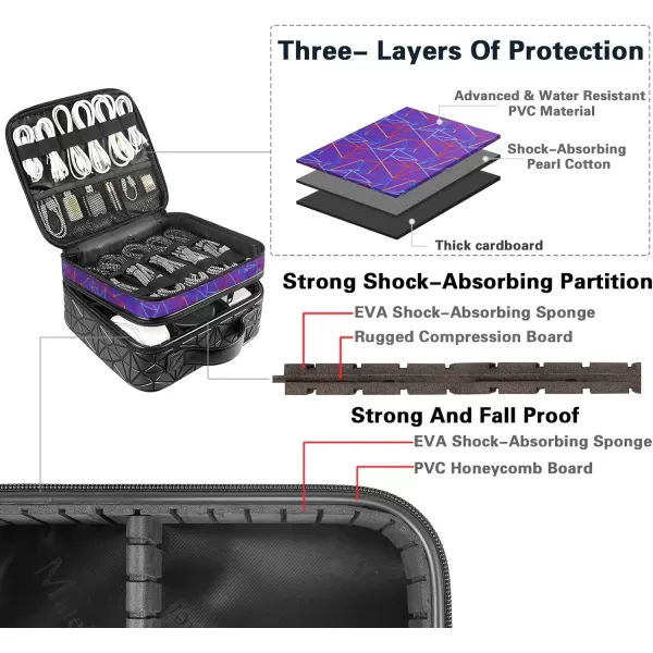 MATEIN Cable Organizer Bag, Waterproof Travel Electronic Storage with Adjustable Divider, Shockproof Portable Double Layer Tech Bags Carrying Case for Cord, Earbuds, Charger, SD Card, Tech Gift, Black