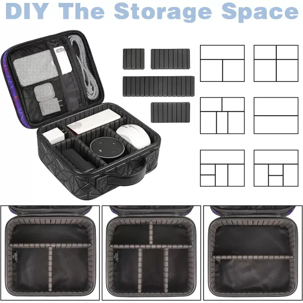 MATEIN Cable Organizer Bag, Waterproof Travel Electronic Storage with Adjustable Divider, Shockproof Portable Double Layer Tech Bags Carrying Case for Cord, Earbuds, Charger, SD Card, Tech Gift, Black
