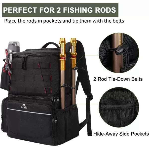 MATEIN Fishing Tackle Backpack with Cooler, Large Fishing Bag with Rod Holders for 4 Trays  &amp; Fishing gear