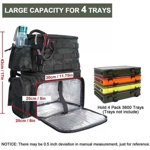 MATEIN Fishing Tackle Backpack with Cooler, Large Fishing Bag with Rod Holders for 4 Trays  &amp; Fishing gear