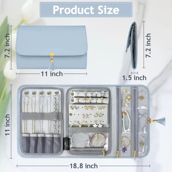 MATEIN Jewelry Travel Organizer for Women, Tangle Free Portable Leather Jewelry Storage Roll Bag Envelope Clutch, Waterproof Lightweight Jewelry Case Holder for Necklaces, Rings, Earrings, Bracelets