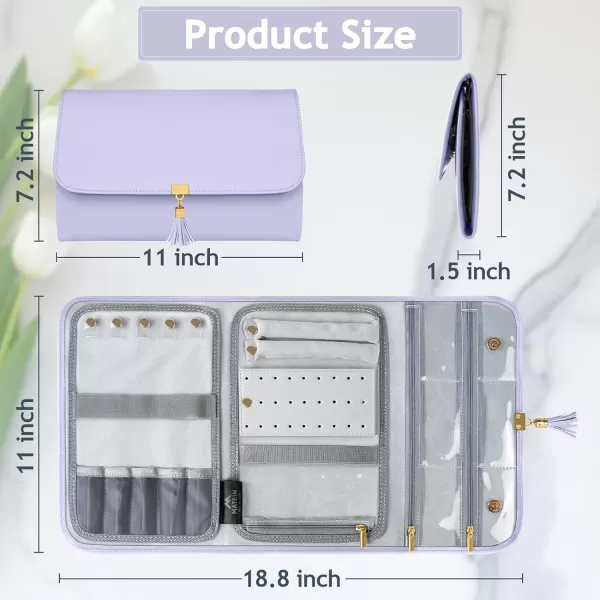 MATEIN Jewelry Travel Organizer for Women, Tangle Free Portable Leather Jewelry Storage Roll Bag Envelope Clutch, Waterproof Lightweight Jewelry Case Holder for Necklaces, Rings, Earrings, Bracelets