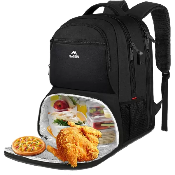 MATEIN Lunch Backpack for Men Work, 17 Inch Insulated Cooler Backpack Lunch Box with USB Charging Port, Water Resistant Laptop Backpack Computer Bag Meal Prep Backpack for Picnic College Travel, Black