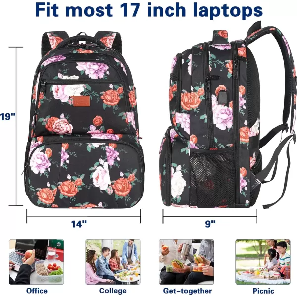 MATEIN Lunch Backpack for Men Work, 17 Inch Insulated Cooler Backpack Lunch Box with USB Charging Port, Water Resistant Laptop Backpack Computer Bag Meal Prep Backpack for Picnic College Travel, Black