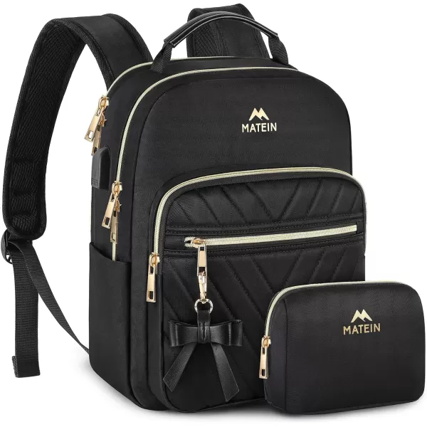 MATEIN Mini Backpack for Women, Waterproof Stylish Daypack Purse Shoulder Bag with USB Charging Port, Lightweight Small Casual Daily Travel Backpack, Ladies Gift for College Work, 2pcs Sets, Black