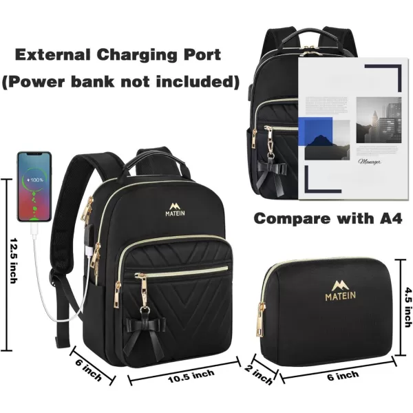 MATEIN Mini Backpack for Women, Waterproof Stylish Daypack Purse Shoulder Bag with USB Charging Port, Lightweight Small Casual Daily Travel Backpack, Ladies Gift for College Work, 2pcs Sets, Black