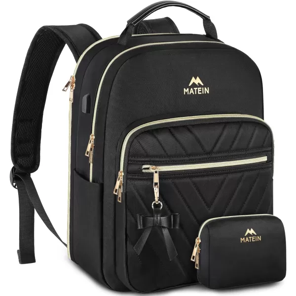 MATEIN Mini Backpack for Women, Waterproof Stylish Daypack Purse Shoulder Bag with USB Charging Port, Lightweight Small Casual Daily Travel Backpack, Ladies Gift for College Work, 2pcs Sets, Black