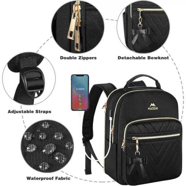 MATEIN Mini Backpack for Women, Waterproof Stylish Daypack Purse Shoulder Bag with USB Charging Port, Lightweight Small Casual Daily Travel Backpack, Ladies Gift for College Work, 2pcs Sets, Black