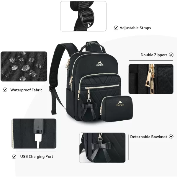 MATEIN Mini Backpack for Women, Waterproof Stylish Daypack Purse Shoulder Bag with USB Charging Port, Lightweight Small Casual Daily Travel Backpack, Ladies Gift for College Work, 2pcs Sets, Black