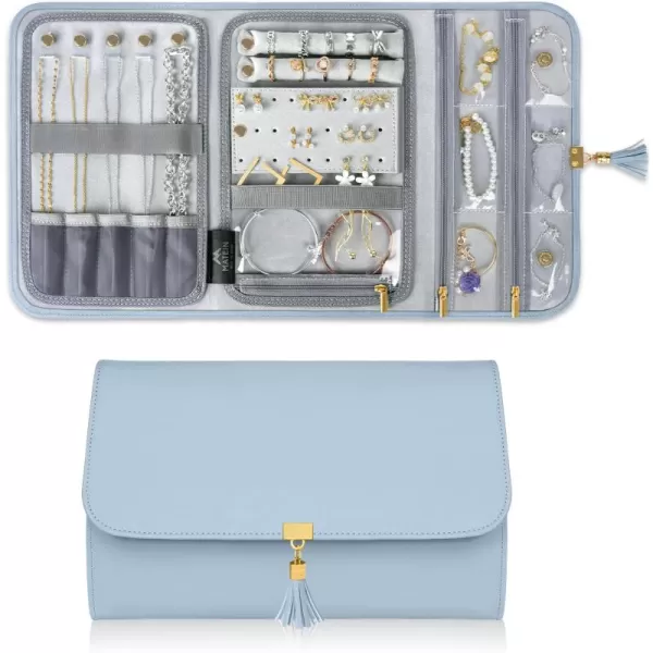 MATEIN Jewelry Travel Organizer for Women, Tangle Free Portable Leather Jewelry Storage Roll Bag Envelope Clutch, Waterproof Lightweight Jewelry Case Holder for Necklaces, Rings, Earrings, Bracelets