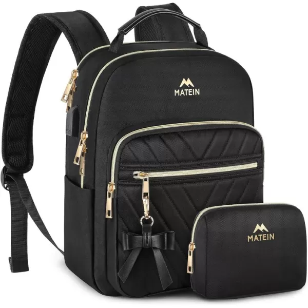 MATEIN Mini Backpack for Women, Waterproof Stylish Daypack Purse Shoulder Bag with USB Charging Port, Lightweight Small Casual Daily Travel Backpack, Ladies Gift for College Work, 2pcs Sets, Black