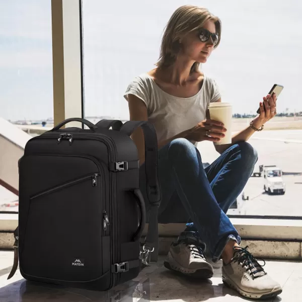 MATEIN Carry on Backpack, Extra Large Travel Backpack Expandable Airplane Approved Weekender Bag for Men and Women, Water Resistant Lightweight Daypack for Flight 40L, Black